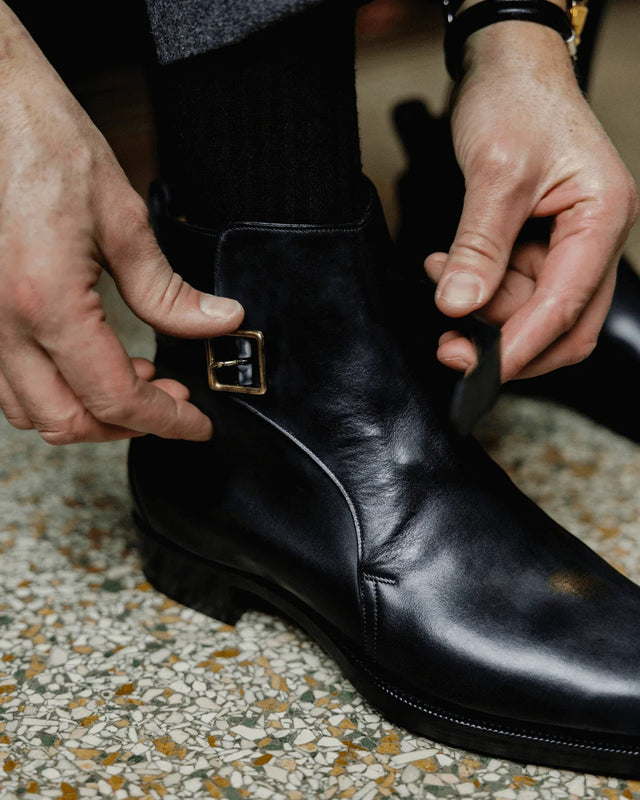 Gaziano & Girling London Boot in Dark Deco Black, styled view