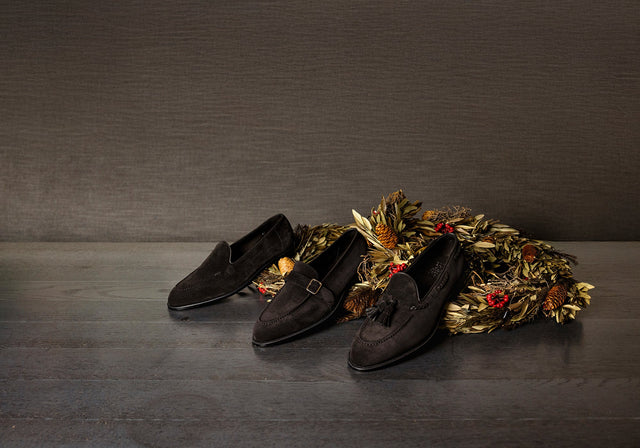 black suede trio, three different models from Edward Green