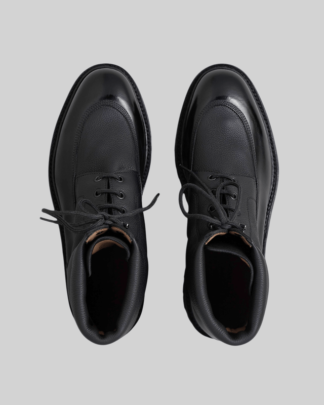 John Lobb Peak boot in black calf and light grain, top view