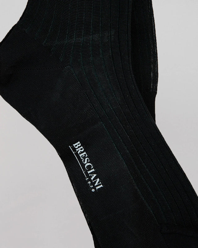 Bresciani - Knee-high Sock | Long Stripe | Black & Asfalto - Socks & Footlets
