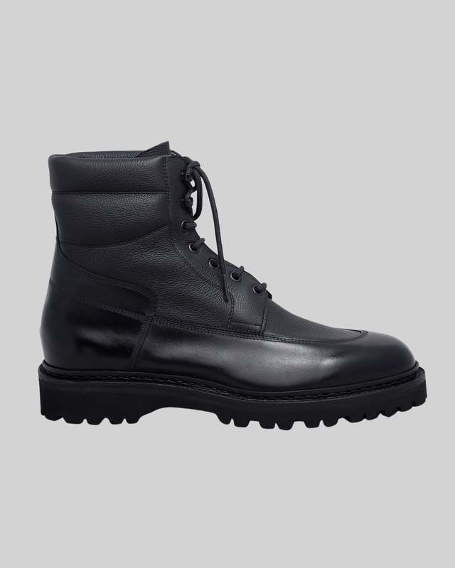 John Lobb Peak boot in black calf and light grain, side view