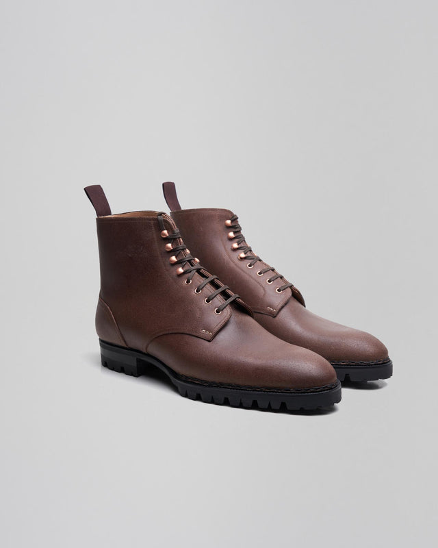 Derby Ankle Boot | Waxed Leather | Brown | Wool Lining | 403S