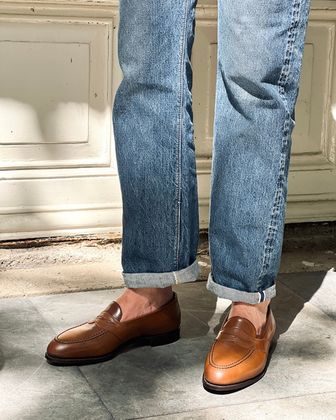 Mocassin EDWARD GREEN Taille 9,5 E - Cuir Marron Fait Main UK - Occasion élégant